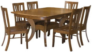 Trestle base table and 6 fan back chairs