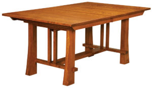 Oak trestle table with square spindle base